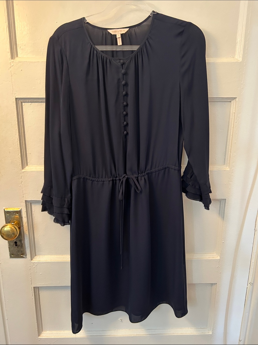 Rebecca Taylor Navy Silk Tie-Waist Dress, W size 4, EUC